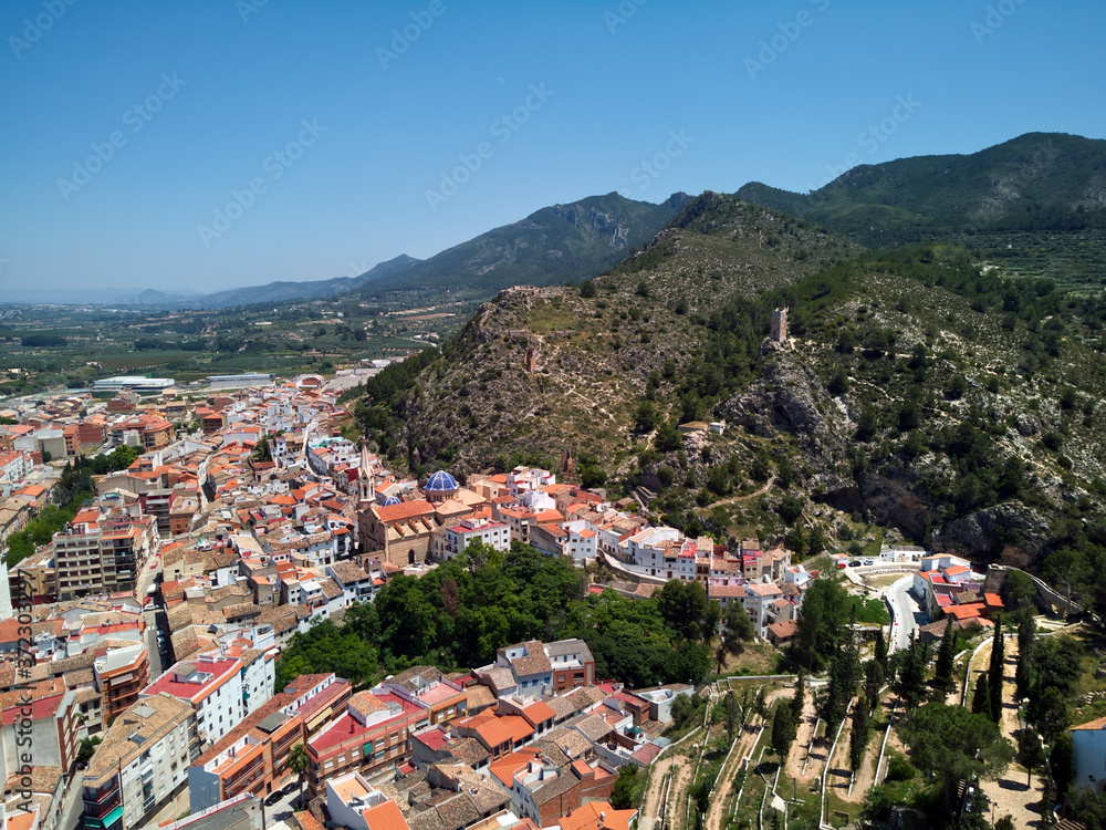 Moixent townscape aerial view. Spain