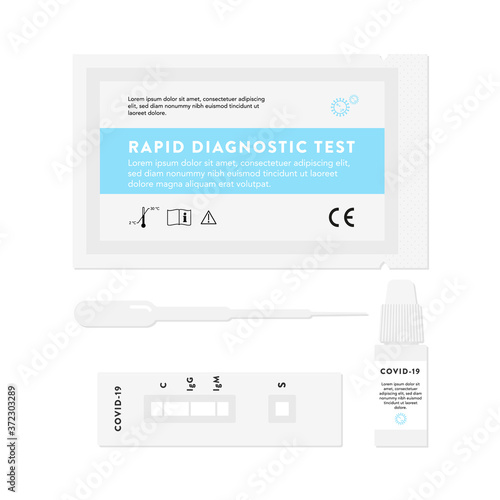 Coronavirus rapid diagnostic test device. Covid-19 rapid test kit. Pandemic concept. Vector illustration, flat design