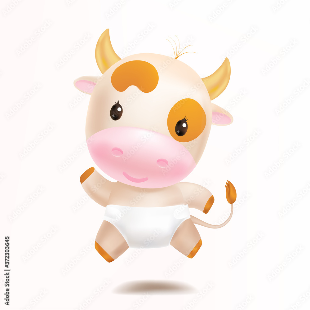 Fototapeta premium Cute baby bull boy dancing. Cartoon sweet style. Vector illustration.