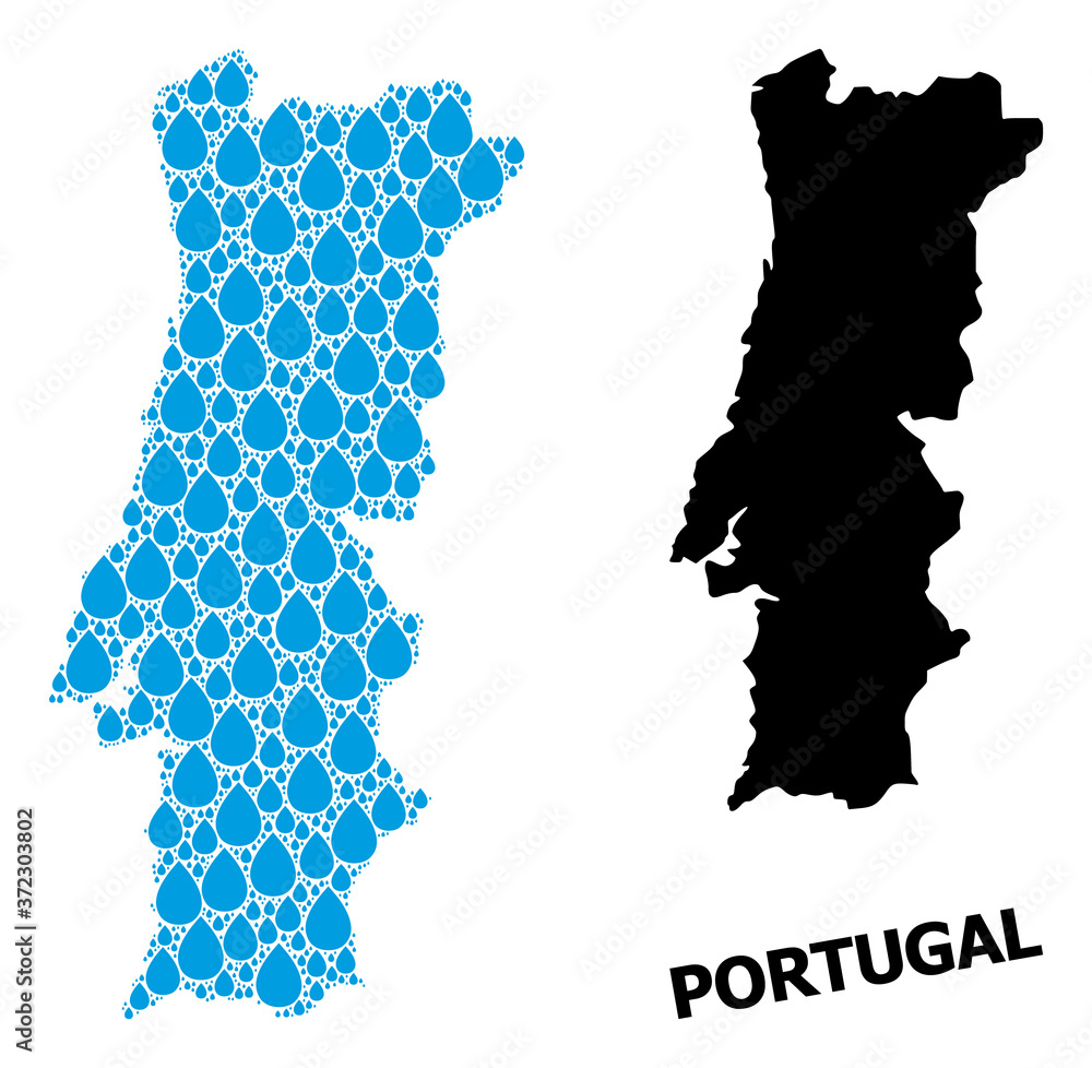 Obraz premium Vector Mosaic Map of Portugal of Water Dews and Solid Map