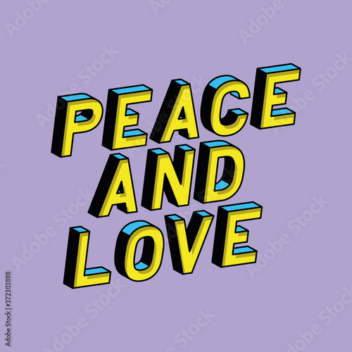 3d peace and love lettering on purple background design  typography retro and comic theme Vector illustration
