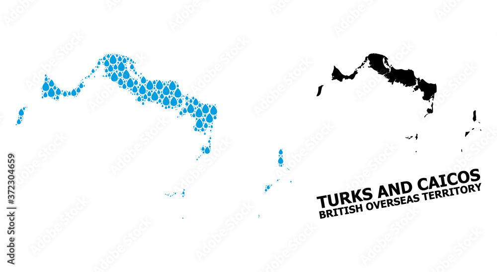 Vector Collage Map of Turks and Caicos Islands of Liquid Dews and Solid Map Vector Collage Map of Turks and Caicos Islands of Liquid Dews and Solid Map