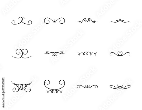 icon set of vintage swirl dividers, silhouette style