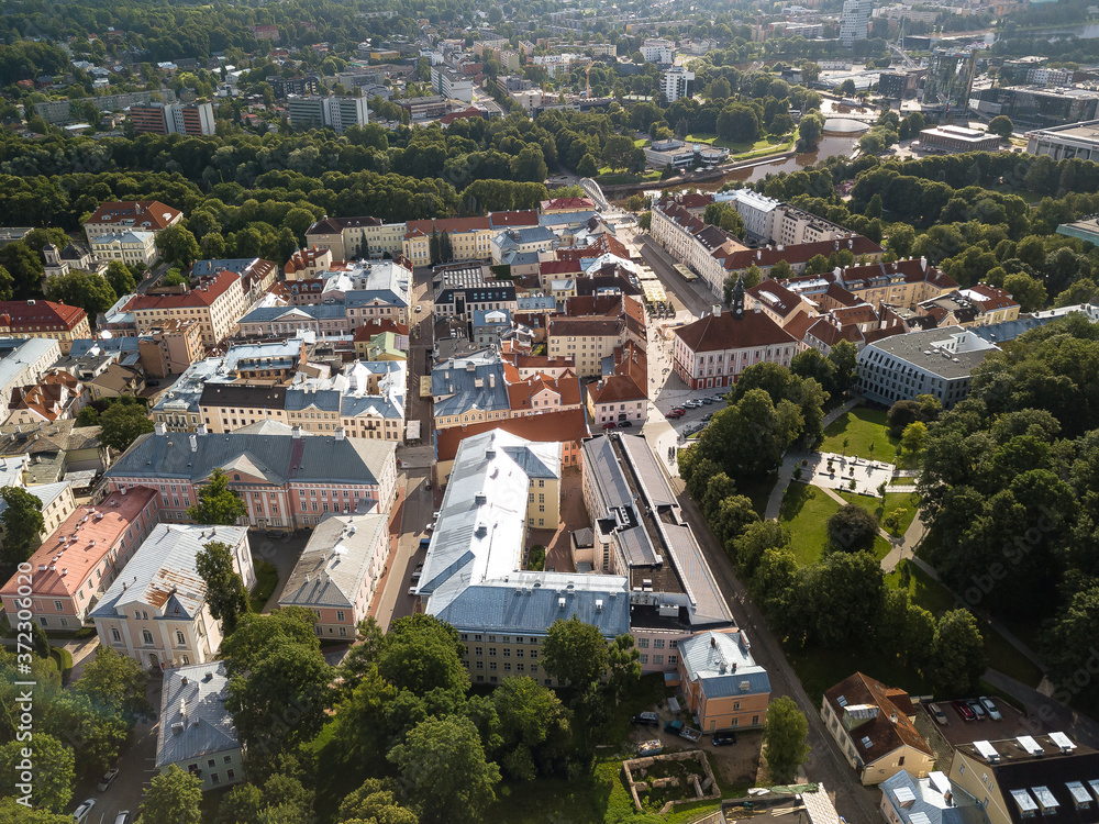 Photo from above. Tartu Estonia. The old town of Tartu (Estonia’s second largest city) on top of a summer day,