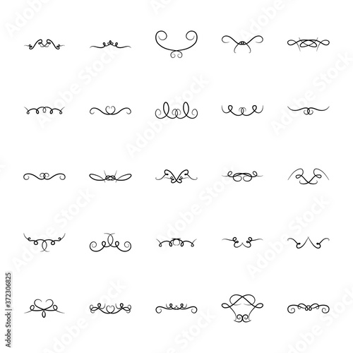 decorative and ornaments swirls dividers icon set, silhouette style