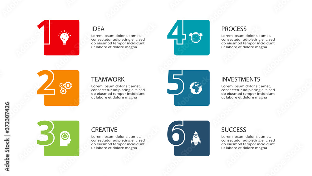 Naklejka premium Business data visualization. Process chart. Elements of graph, diagram with 6 steps, options, parts or processes.