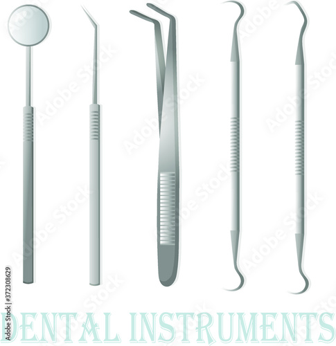 Dental instruments for oral examination and dental treatment. Dental design poster and set for the medical clinic. Flat illustration