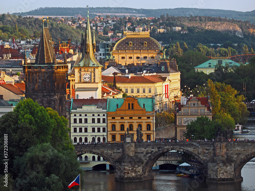 view of Prague and river Vltava from Hanavsky Pavilon, Prague, Czech Republic