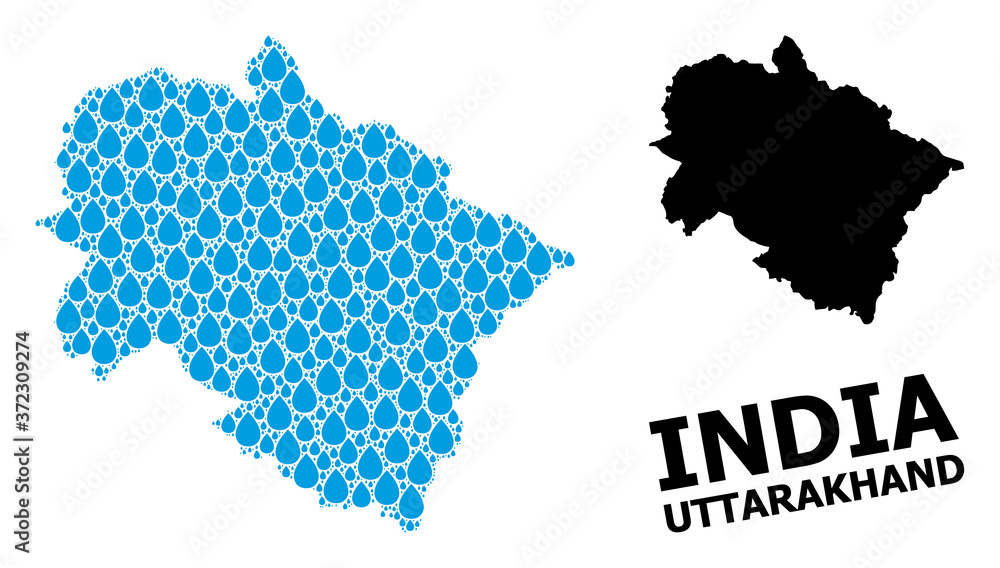 Vector Collage Map of Uttarakhand State of Liquid Drops and Solid Map