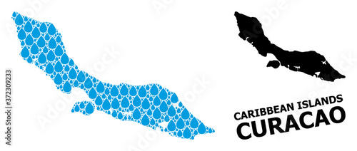Vector Collage Map of Curacao Island of Liquid Tears and Solid Map