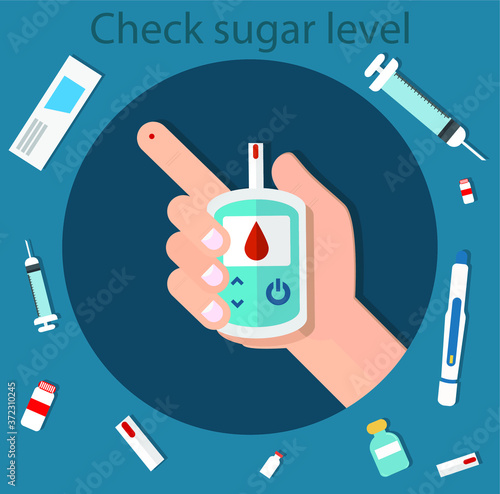 Blood glucose testing meter. Diabetes.  