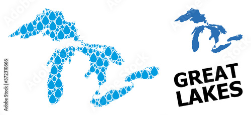 Vector Collage Map of Great Lakes of Liquid Tears and Solid Map