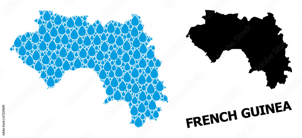 Vector Collage Map of French Guinea of Liquid Dews and Solid Map