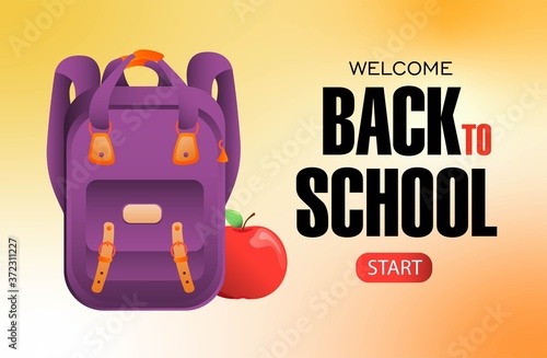 Back to school vector banner design for sale banner, invitation, promotion,sale poster, flat design colorful. School shopping. Vector illustration.