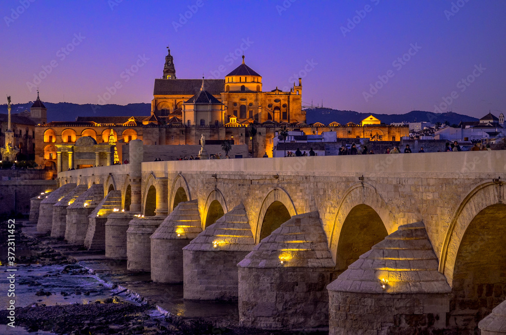 roman bridge at sunset in Cordoba Spain
