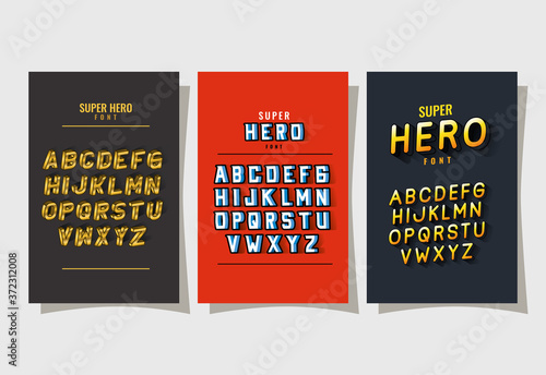 3d super hero font lettering and alphabet on red and gray backgrounds design, typography retro and comic theme Vector illustration