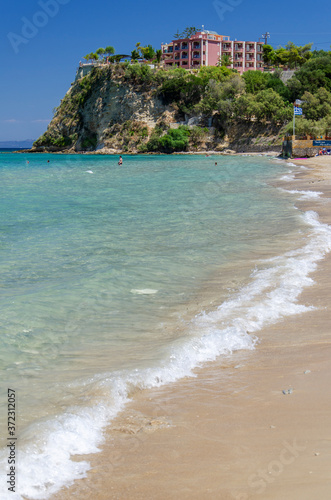 Picturesque golden sandy beach in Tsilivi situated on the east of Zakynthos island on Ionian Sea  Greece.