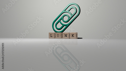link text of cubic dice letters on the floor and 3D icon on the wall, 3D illustration for background and concept