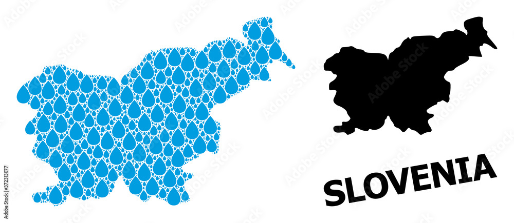 Vector Collage Map of Slovenia of Water Dews and Solid Map