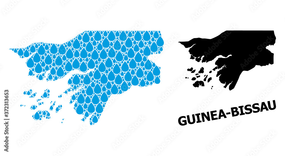Vector Mosaic Map of Guinea-Bissau of Liquid Drops and Solid Map