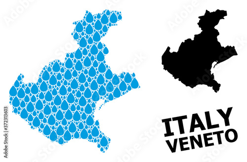 Vector Mosaic Map of Veneto Region of Water Drops and Solid Map