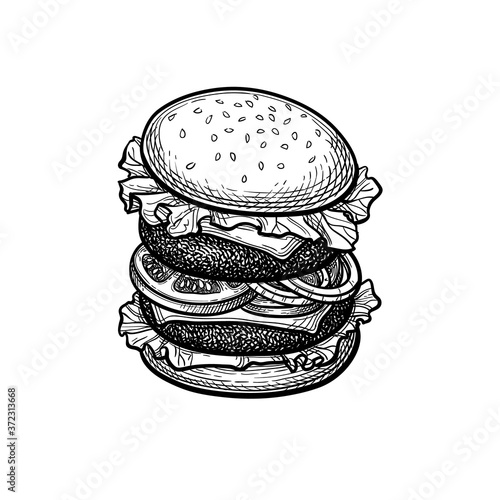 Ink sketch of hamburger.