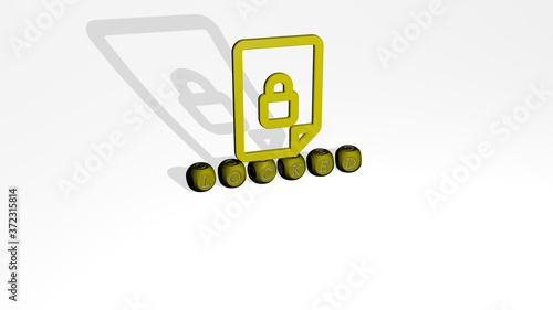 locked 3D icon over cubic letters, 3D illustration for door and background