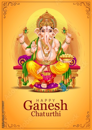 Lord Ganpati on Ganesh Chaturthi background. vector illustration. Indian traditional festival.