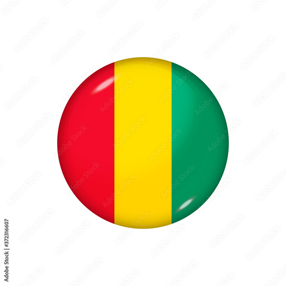 Round flag of Guinea. Vector illustration. Button, icon, glossy badge