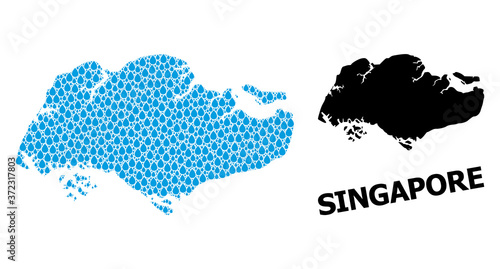 Vector Collage Map of Singapore of Water Drops and Solid Map
