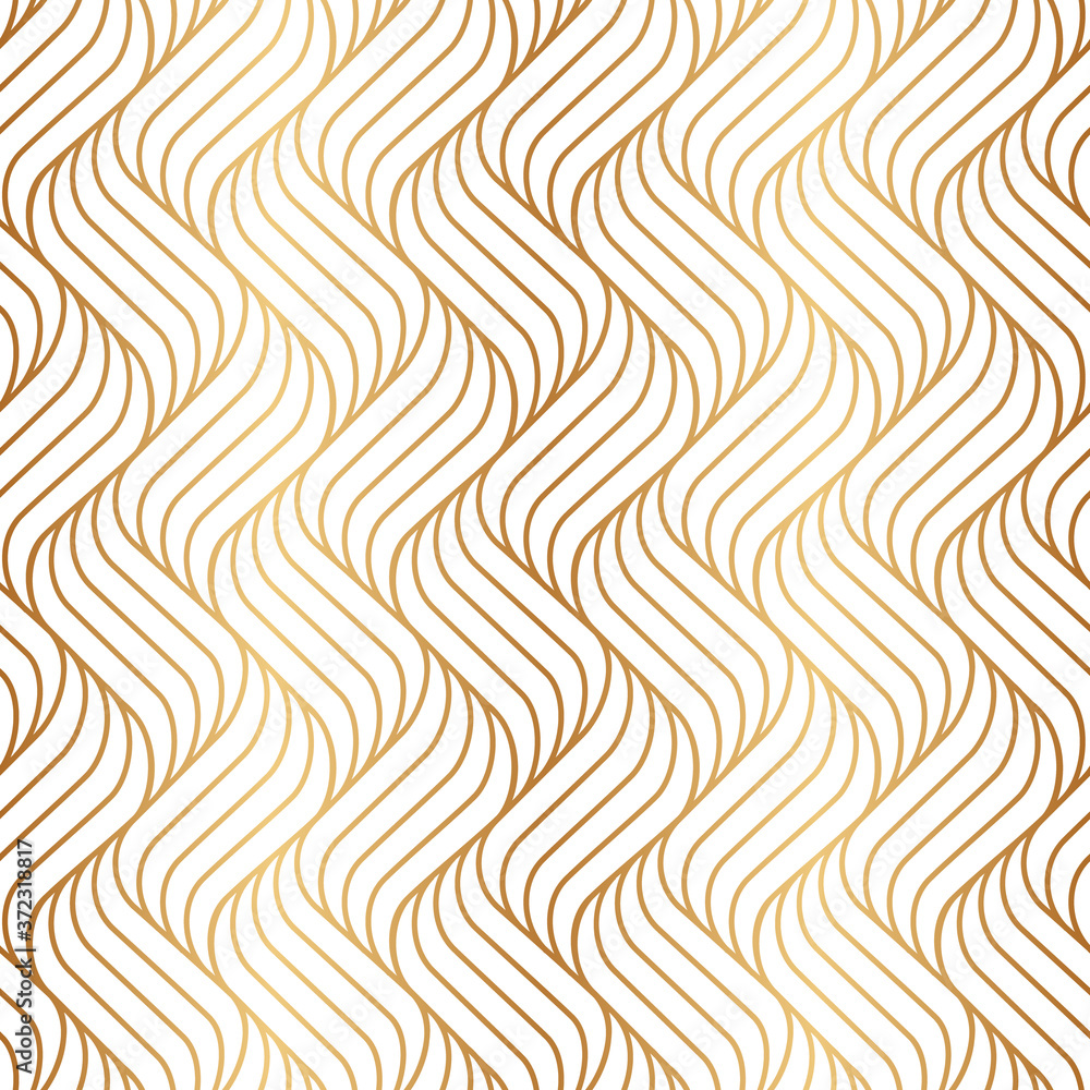 Vector seamless pattern. Background gold wavy line. Modern waves texture. Intricate pipple curly stripe. Repeating contemporary golden design for prints. Endless stylish abstract geometric stripes