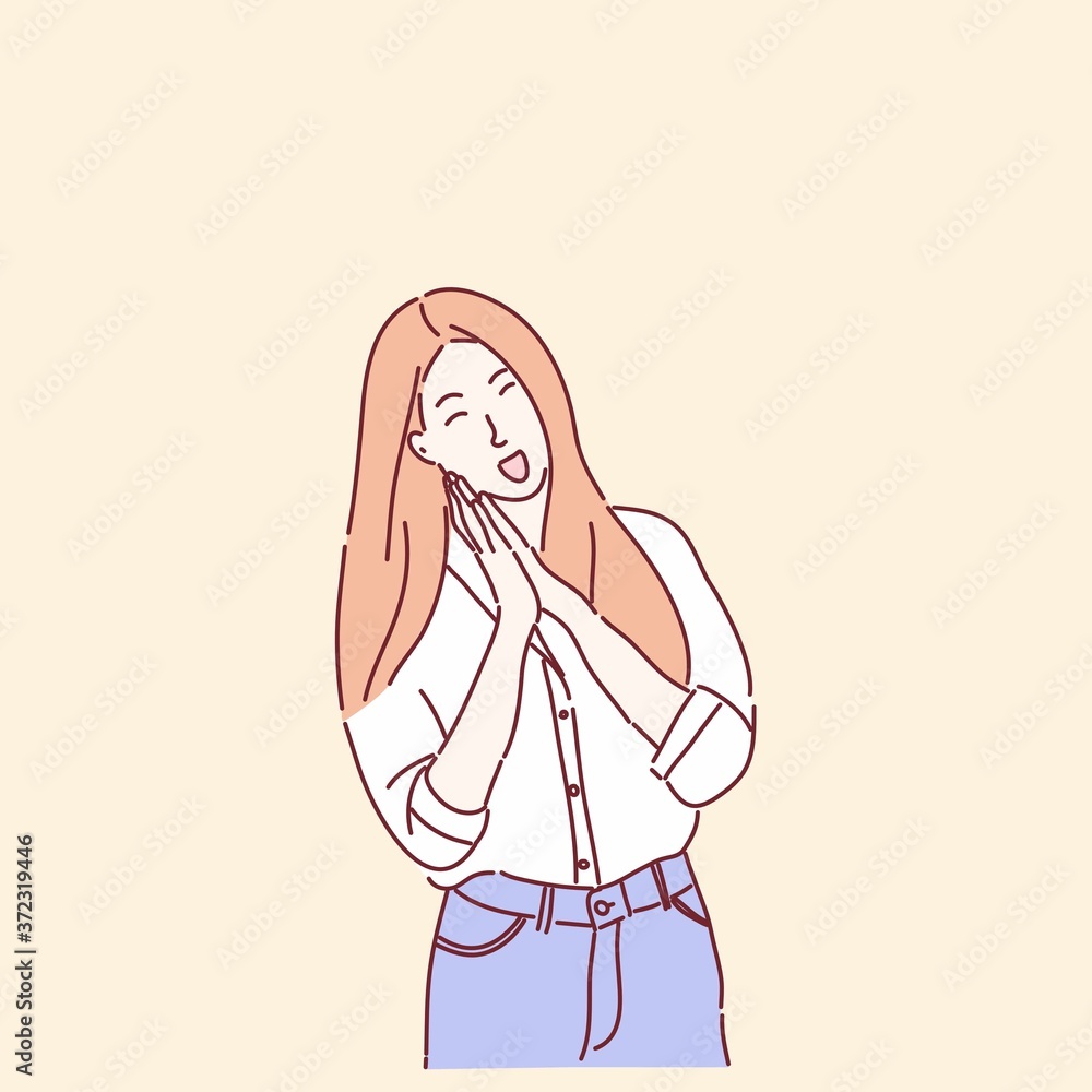 Pretty woman standing and posing. Hand drawn character style vector. Pretty woman standing and posing. Hand drawn character style vector.