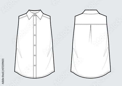 Sleeveless classic shirt fashion technical sketch. Vector illustration