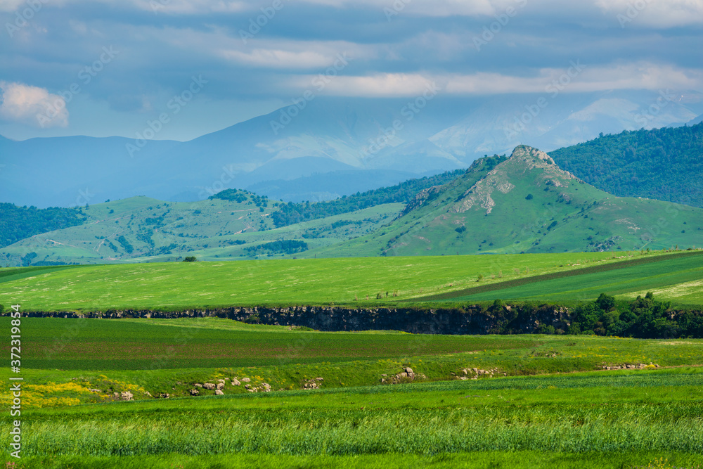 Beautiful landscape with field and mountains, Armenia