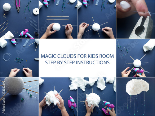 Billede på lærred How to make magic cotton clouds to decorate kids room at home