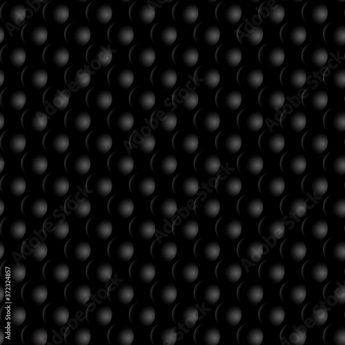 Seamless pattern of three-dimensional balls on a black background. Vector.