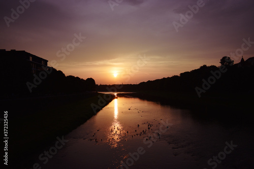 sunset over the river photo