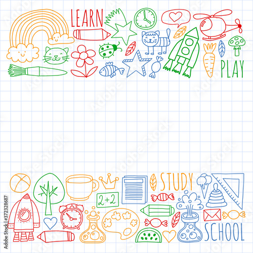 Kindergarten and school online education. Lessons for little boys and girls.