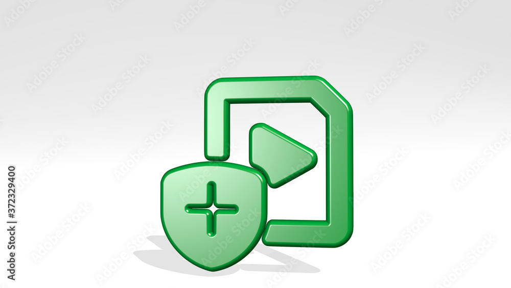 VIDEO FILE SHIELD 3D icon casting shadow, 3D illustration for background and camera VIDEO FILE SHIELD 3D icon casting shadow, 3D illustration for background and camera