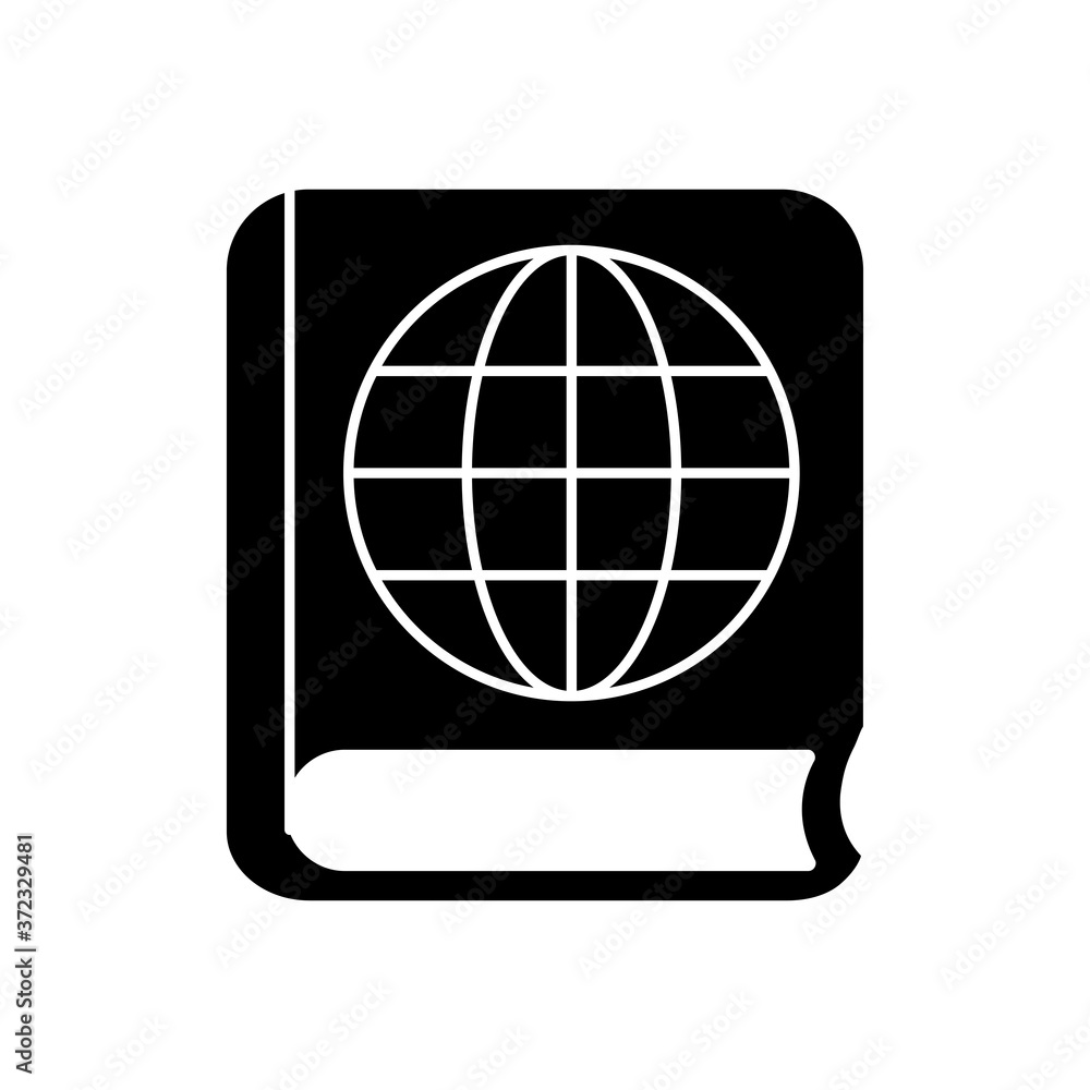 book with global sphere icon, silhouette style book with global sphere icon, silhouette style