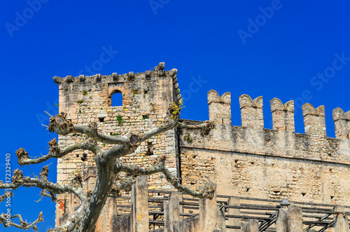 Fragment of the wall of the castle of Scaligero (Castello Scaligero) in Torri del Benaco. Lake Garda, Northern Italy