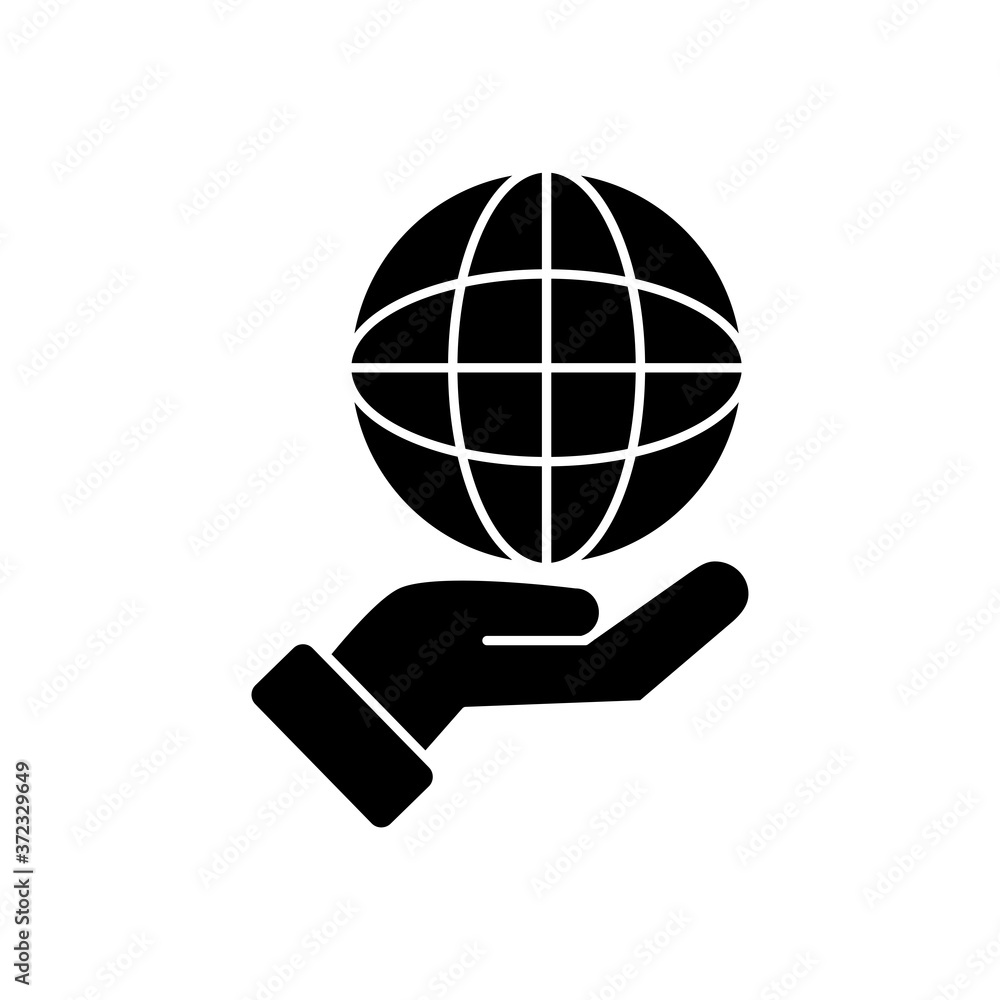 hand holding a global sphere icon, silhouette style hand holding a global sphere icon, silhouette style