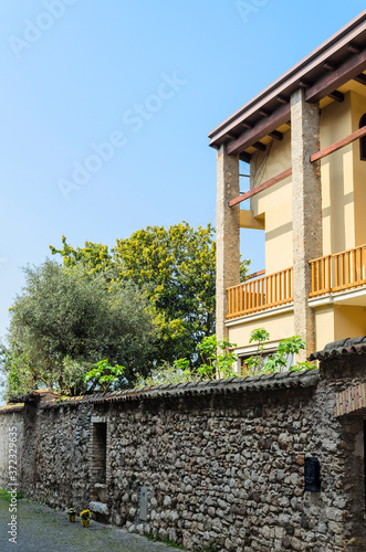 Old narrow streets of the city of Torri del Benaco. Northern Italy, Lake Garda