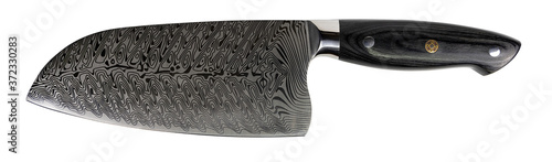 Damascus Steel Chef Knife, isolated on white