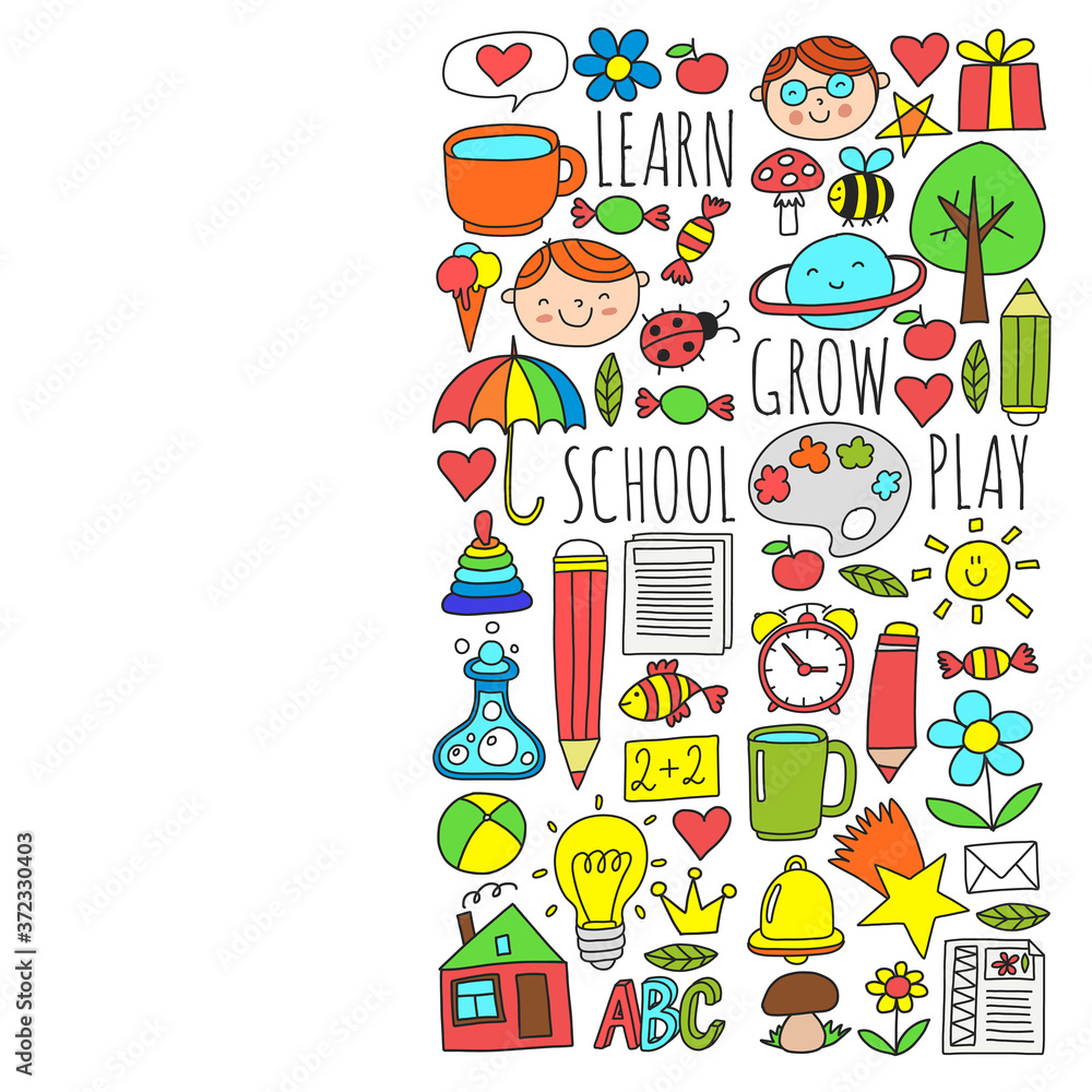 Kindergarten and school online education. Lessons for little boys and girls.