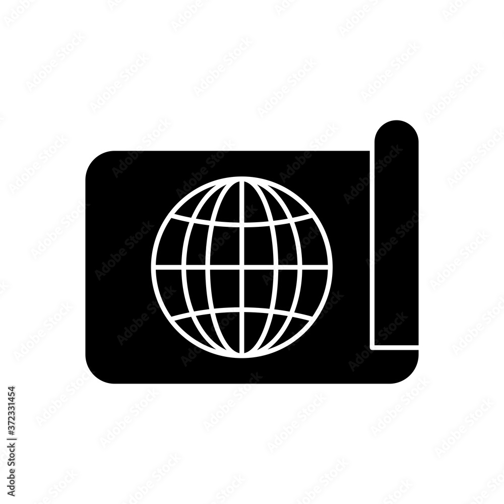 parchment with global sphere icon, silhouette style parchment with global sphere icon, silhouette style