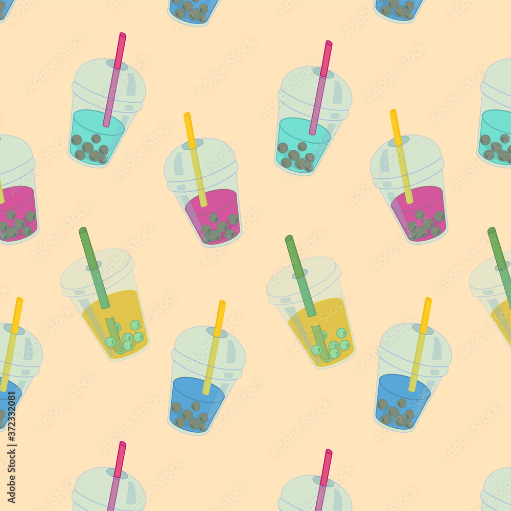 Vector bubble tea seamless pattern Vector bubble tea seamless pattern