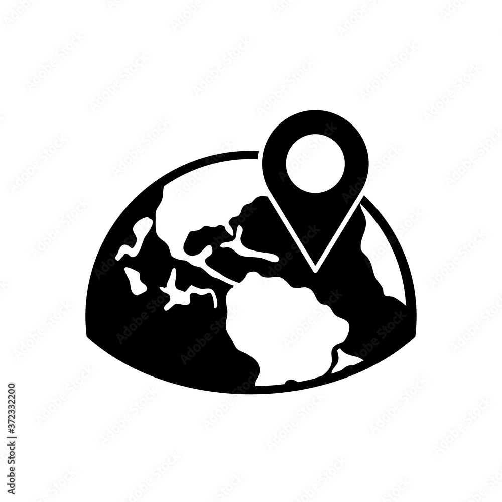 half earth planet with location pin icon, silhouette style half earth planet with location pin icon, silhouette style