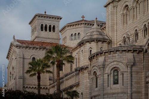 beautiful cathedral of monaco at sunset