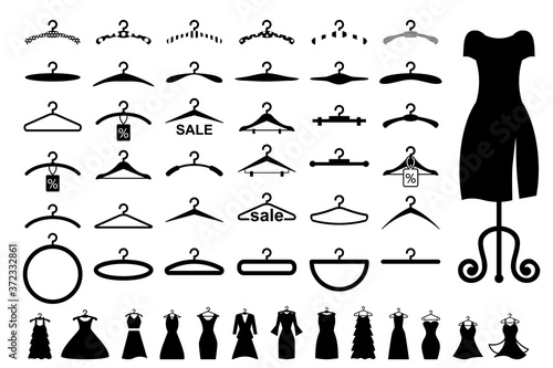 Black Clothes Hanger Icon on White Background